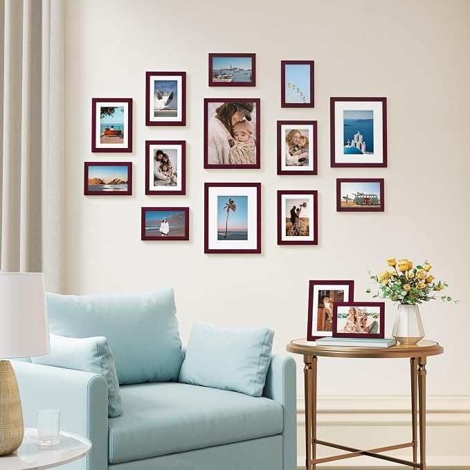 Vittanly 15 Pack Picture Frames Collage Wall Decor, Wall/Tabletop Display | Cherry Red, Multi-Size Gallery Wall Frame Set: 3pcs 8x10, 6pcs 5x7, 6pcs 4x6. Picture Frame Set for Family