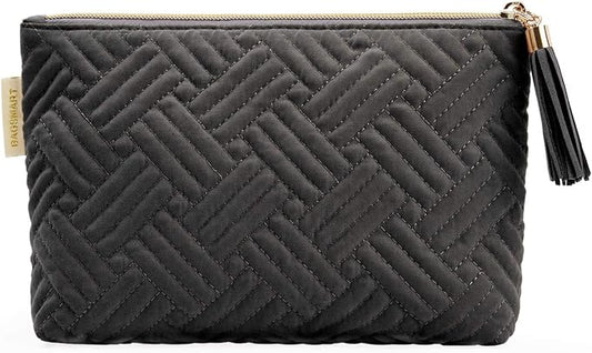 BAGSMART Small Makeup Bag, Elegant Cosmetic Pouch with Tassel, Soft Water-Resistant Travel Organizer for Women, Cosmetics & Everyday Essentials, Black