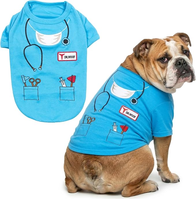 Parisian Pet Doctor Dog Costume - 100% Cotton Dog Clothes for Large Dogs - Lightweight Puppy Outfits - Funny French Bulldog Clothes - Sleeved Woof Shirt for Dogs - Stretchy and Stylish Pet Costume