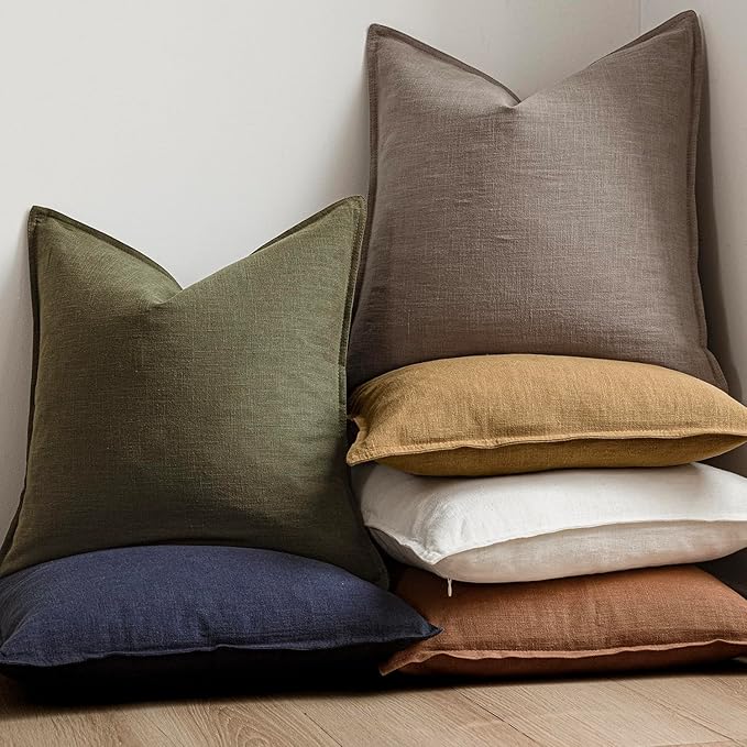 Foindtower Set of 2, Decorative Linen Solid Throw Pillow Covers Soft Accent Euro Cushion Case Farmhouse Neutral Pillowcase for Chair Couch Sofa Bedroom Living Room Home Decor 20 x 20 Inch Brown Tan
