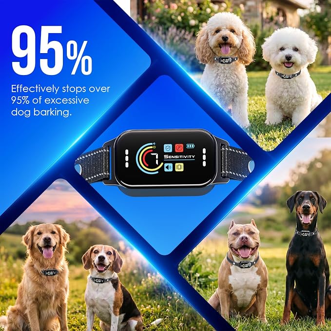 Dog Bark Collar, Auto Anti Barking Collar for Large Medium Small Dogs 11-120lbs, 7 Sensitivity Levels, 5 Safe Training Modes, Humane Bark Training Collar