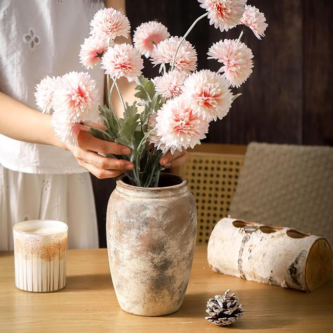 Rustic Ceramic Vase, 8.2 Inch Terracotta Rustic Vase, Farmhouse Decorative Vase Boho Decor, Christmas Decorative Vintage Flower Vase Home Decor, Living Room, Entryway, Holiday Wedding New Year Gifts