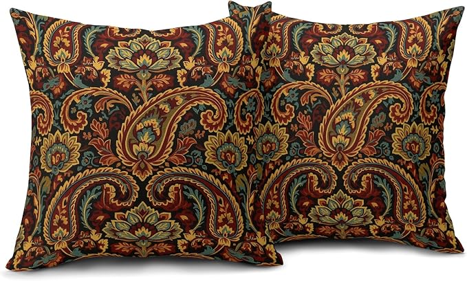 Vintage Paisley Flowers Pillow Covers 22X22 Inch Set of 2 Rustic Burnt Orange Abstract Boho Floral Decorative Square Pillow Cases Bohemian Art Cushion Case Farmhouse Home Decor for Sofa Couch