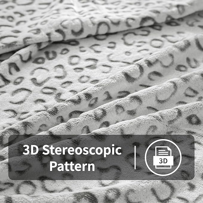 Snow Leopard Blanket Throw Blanket Valentiens Day Blanket Gifts for Men Soft Cozy Blanket for Lover Women Girls Home Decor, 50"X60", Grey
