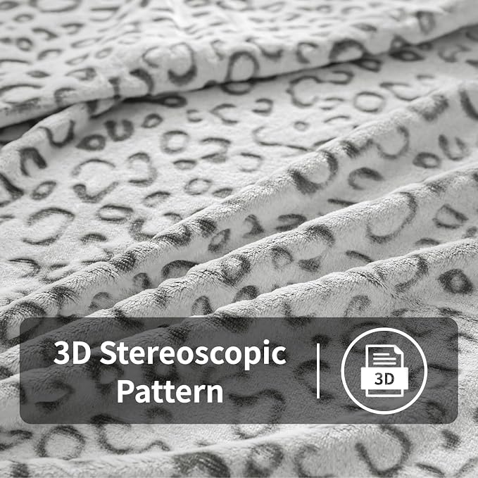 Flannel Fleece Throw Blanket, Lightweight Cozy Plush Microfiber Bedspreads for Adults,90"X90",Grey Leopard