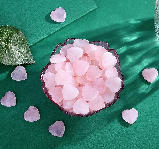 20 PCS Rose Quartz Heart Crystals Natural Crystal Polished Healing Cute Mini Pocket Stones Palm Thumb Love Gemstones Set Bulk Wholesale Reiki Energy Balancing Meditation Pink Heart Gifts for Mother Anniversary Valentine's Day Gifts for Women