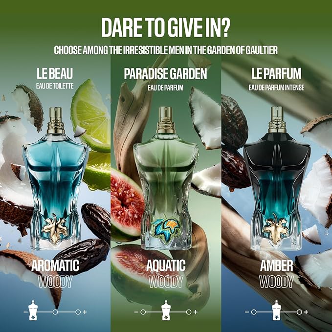 Jean Paul Gaultier Le Beau Paradise Garden Eau de Parfum for Men - Long Lasting Fresh Woody Aquatic Mens Cologne with Coconut Water, Green Fig & Sandalwood - Designer Fragrance Spray, 4.2 oz