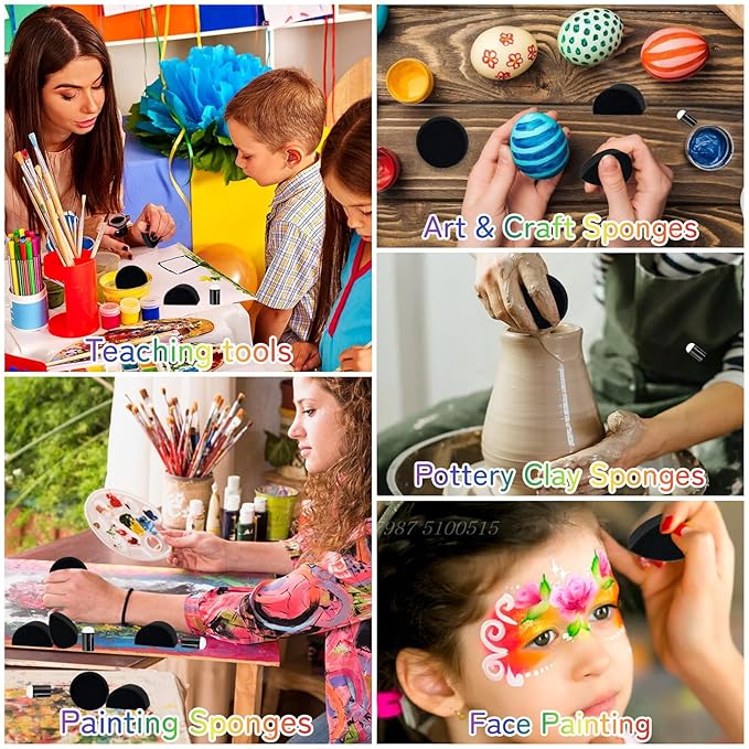 Face Paint Sponges Kit 24+1Pcs Black Art Painting Sponge Halloween Makeup Body Paint Sponges Face Painting Spong with Petal Oval Round and Semicircular for Halloween Carnival Costume Makeup