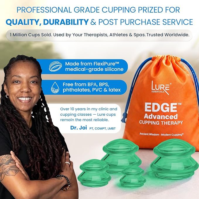 Silicone Cupping Therapy Set Professional Massage Cupping Cups for Cupping Therapy 4 Cup Kit for Massage, Myofascial Release, Cellulite Reduction (Lure Green)