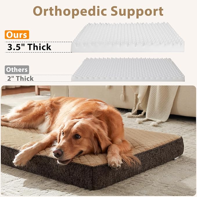 JOEJOY Orthopedic Dog Bed for Large Dogs, Washable Dog Crate Bed Large Sized with Removable Cover, Egg Memory Foam Big Pet Beds, Brown, 35"x22"