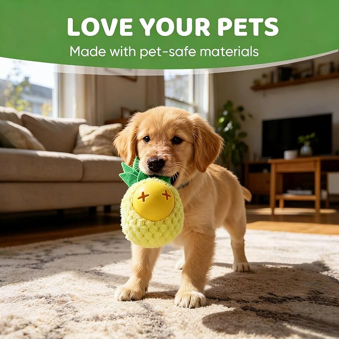 Pineapple Dog Squeaky Treat Dispensing Toy, 8" Chew Toy