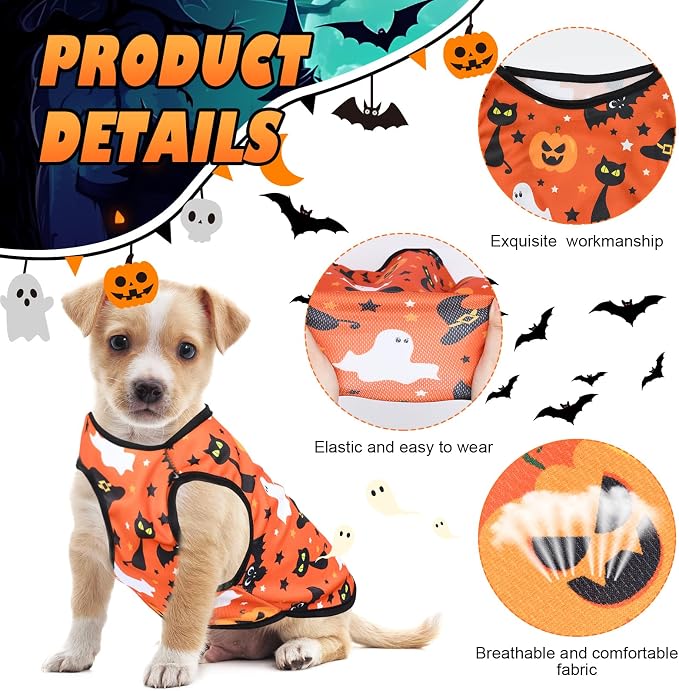 6 Pack Halloween Dog Clothes for Small Dogs, Soft and Breathable Puppy Kitten Dog Shirts for Pet Cats, Dogs' T-Shirts Apparel Sleeveless Vests for Yorkies (Happy Halloween, Medium)