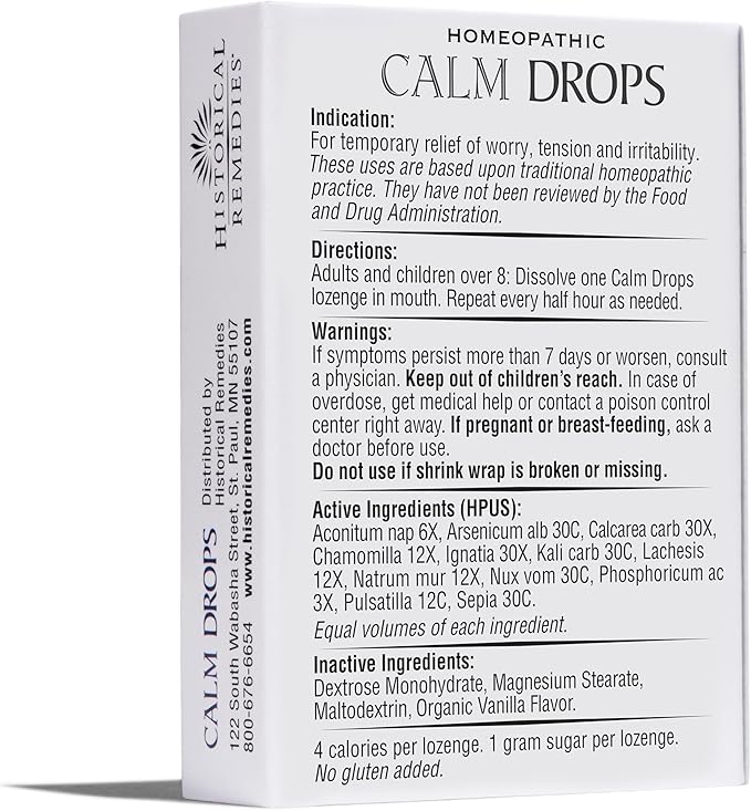 Calm Drops Homeopathic Lozenges (12 Pack)| Natural Care for Emotional Stress Relief, Vegan & Gluten-Free Organic Vanilla Flavor Drops to Promote Relaxation and a Sense of Calm