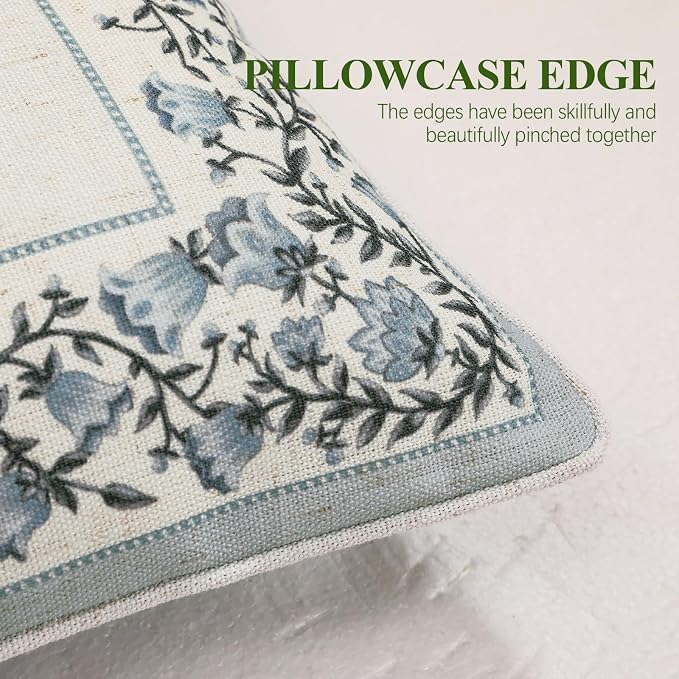Designer Vintage Linen Throw Pillow Cover,28"x12"-Segerman A | Elegant Chinoiserie Rectangle Pillow Cover,Concealed Zipper Design,Floral Pattern,Sofas,Bedroom,Living Room,Lounge Chairs