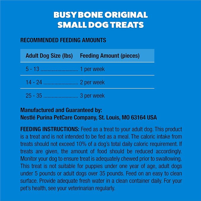 Purina Busy Bone Adult Small Dog Chew Treats, Original, (8) 4 ct Pouches | Rawhide free chew with a real meat center for small dogs up to 35 lbs, long lasting chew that helps clean teeth