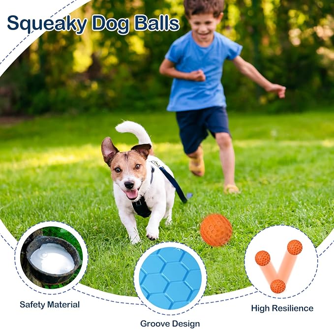 2 Pack Indestructible Squeaky Dog Balls for Aggressive Chewers, Interactive Dog Toys for Teething, Relieving Anxiety. Chew Toy for Large, Medium Breeds, Outdoor Rubber Balls.