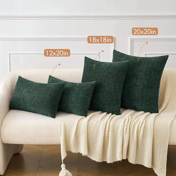 MIULEE Soft Chenille Throw Pillow Covers Green 18x18 Inch Pack of 2 | Modern Home Decor, Classic Decorative Pillows, Solid Dyed Cases, Boho Couch Cushion Covers for Sofa Bed Living Room