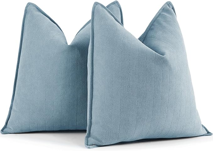 Throw Blue Pillow Covers 18x18 Set of 2 Chenille Pillow Covers with Elegant Design Soft and Luxurious Decorative Throw Pillows for Couch, Bed, and Home Decor, Light Blue