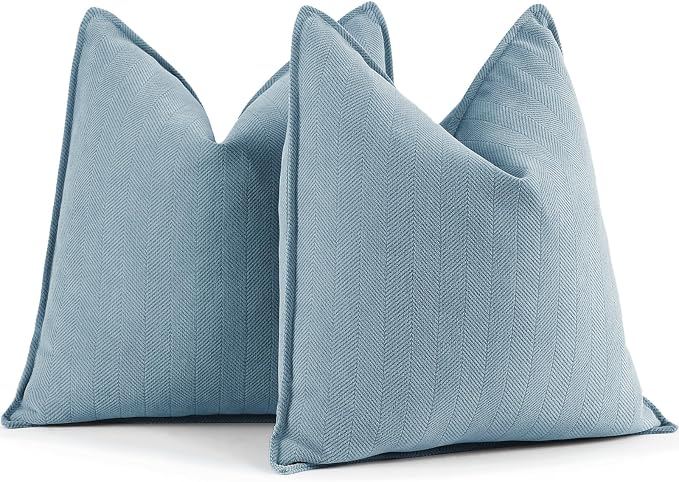 Throw Blue Pillow Covers 16x16 Set of 2 Chenille Pillow Covers with Elegant Design Soft and Luxurious Decorative Throw Pillows for Couch, Bed, and Home Decor,Light Blue
