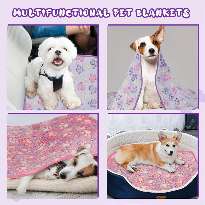 YUEPET Waterproof Dog Blankets, 2 Pack Washable Reversible Throw 40 x 30 in | Purple/Pink Pair, Soft Fleece with Mylar Layer, Machine Washable, Puppy Blanket for Bed/Sofa/Car, Medium/Large Dogs and Cats