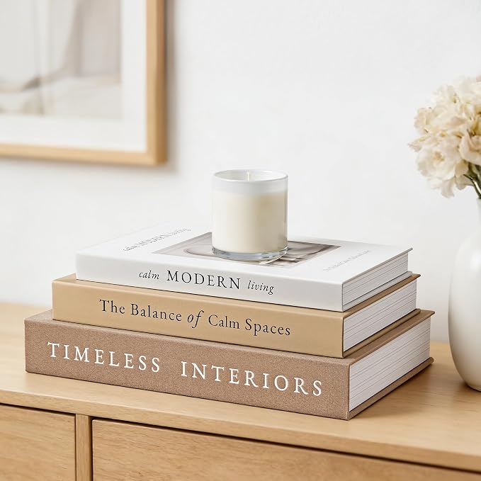 JARLINK Decorative Books, Set of 3 Fake Book Storage Boxes, Oatmeal | Modern Home Decoration with Hidden Storage Room for Photos & Keepsakes, Styling Decor for Coffee Tables, Shelves, & Mantels.