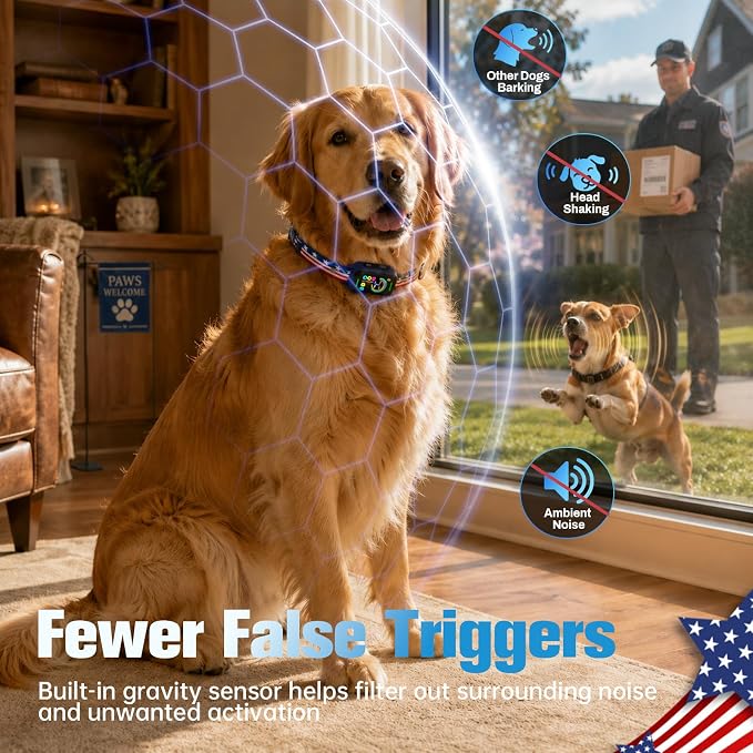 Bark Collar for Large Medium Small Dogs - Smart AI 1S Stop Barking, Anti Barking Device & Dog Training Collar with Beep, Vibration & 8-Level Sensitivity, IP67 Waterproof - Red White Blue