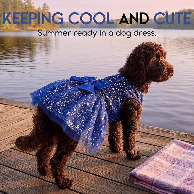 ASENKU Dog Dress Pet Wedding Dress Puppy Birthday Party Outfit, Srar M | Dog Flower Girl Dress With Leash Hole, Princess Puppy Dress For Weddings, Daily Wear, Fits Small Medium Large Dogs Cats