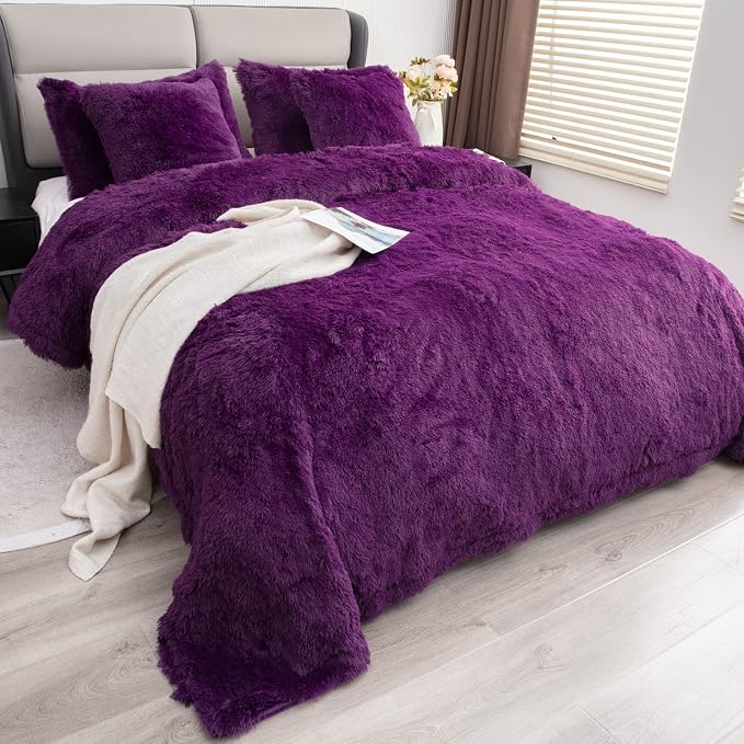 YUSOKI Long Faux Fur Queen Size Blanket, Purple, 90" x 90" | Ultra Soft, Lightweight for All Season Use, stays fluffy after repeated washes, Perfect Gifts, Machine Washable