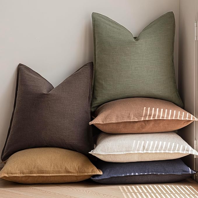 Foindtower Pack of 2, Decorative Linen Soild Throw Pillow Covers Soft Accent Cushion Case Boho Farmhouse Neutral Pillowcase for Couch Sofa Bedroom Living Room Home Decor 12 x 20 Inch Reddish Brown