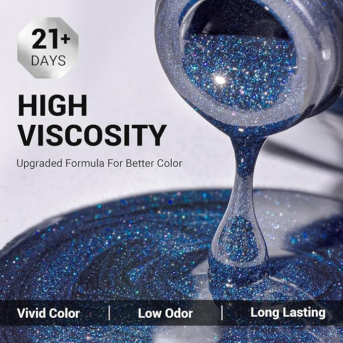 MelodySusie Blue Shimmer Sparkle Gel Nail Polish,0.5fl oz Soak Off UV LED Dark Blue Fine Glitter Gel Polish Gift for Women Nail Art Manicure Salon DIY Nail Design Decoration at Home-z036