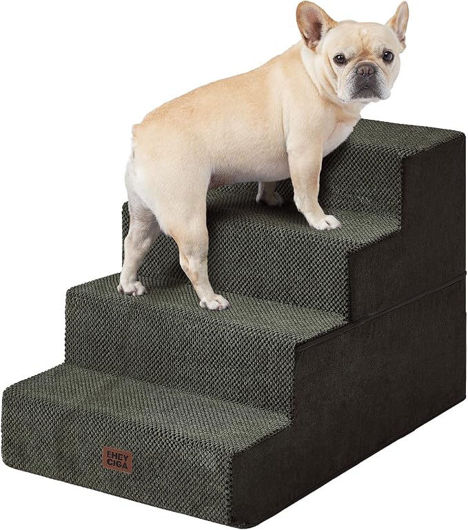 EHEYCIGA Dog Stairs for Bed 20" H, 4-Step Extra Dog Steps, Military Green | Pet Steps for Small Dogs and Cats for High Bed, Non-Slip Balanced Pet Ramp Indoor
