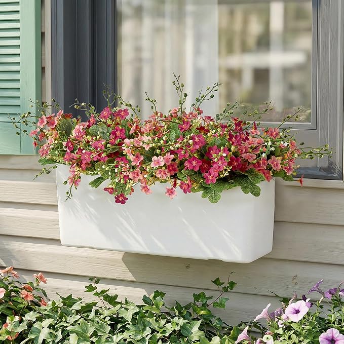 RM ROOMERS Artificial Flowers Plants for Outdoors, Fake Flowers Pink | Forget-me-not UV Resistant Faux Flower for Garden Porch Windowbox Front Door Yard, No Fade Home Table Vase Decor (4 Bundles)