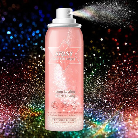 DAMUSI Body Glitter Spray, Shiny Hair and Body Glitter Spray for Clothes, Holographic Glitter Hairspray Quick-Drying Lasting Shimmer Highlighter Powder for Festival Concert Party Rave Prom 2.11 Fl Oz