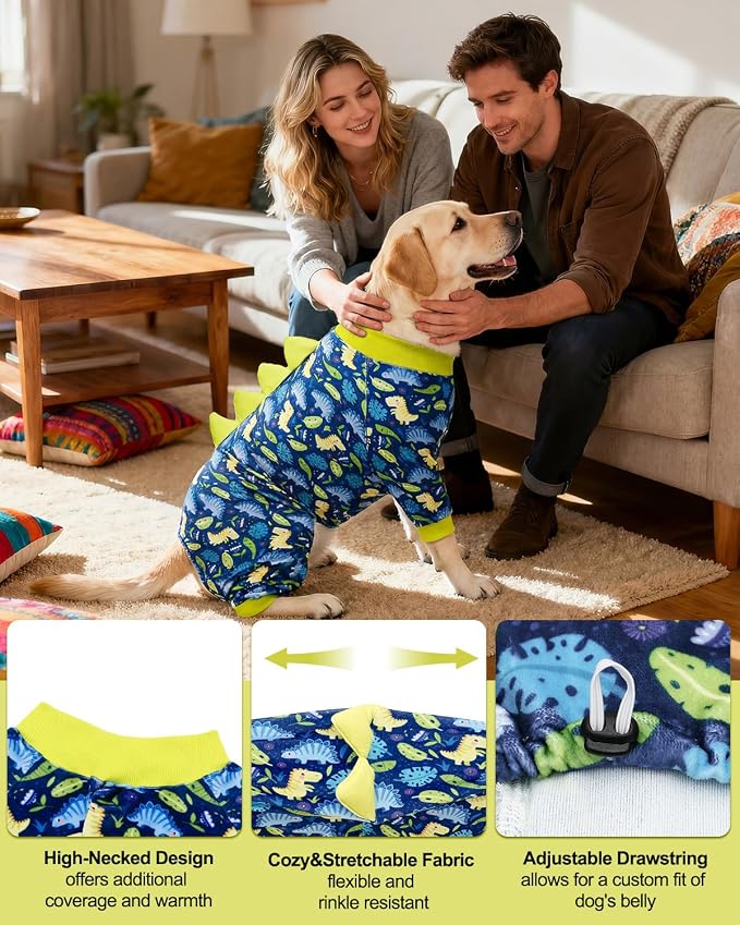 CuteBone Dinosaur Costume Dog Pajamas, Stretchy Spandex Crystal Velvet Sleepwear Coat for Small Dogs, Soft & Warm Pet Outfit Clothes for Cold Weather, Cozy Pullover Design COSP10XXL