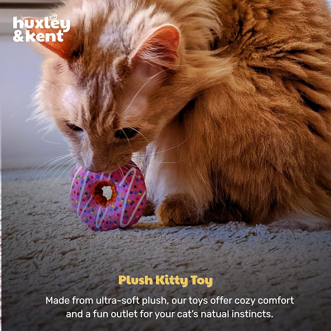 Huxley & Kent Plush Crinkle Catnip Cat Toy, Strawberry Donut