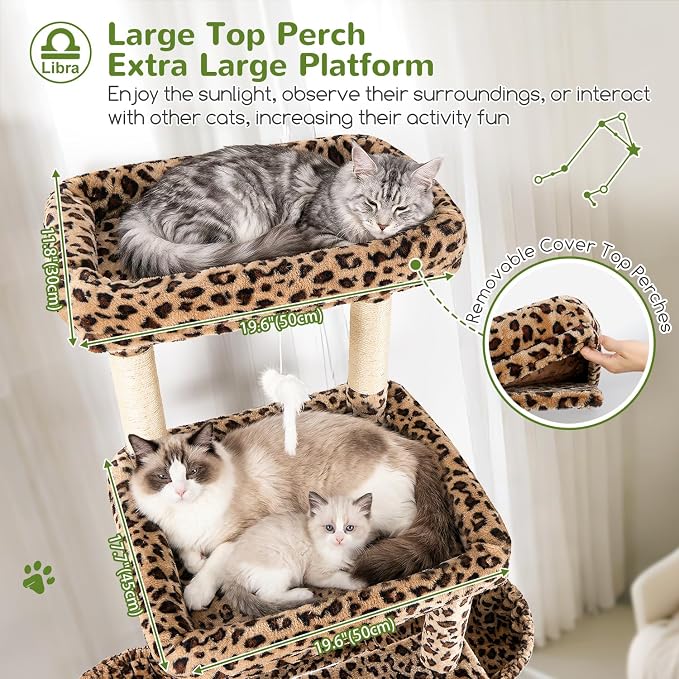 Globlazer Heavy Duty Cat Tree 78 inch Sturdy Cat Tower for 20lbs Large Adult Cats, Symmetrical Aesthetic Big Cat Tree with Extra Large Platform, 2 Scratching Boards, Z78, Leopard Print