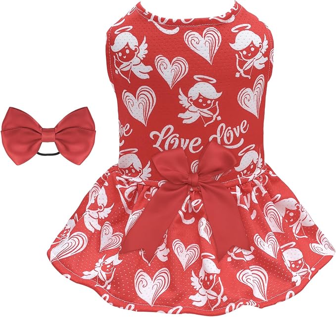 CuteBone Dog Mesh Dress Valentine's Day Puppy Sundress Pet Outfit Summer Fashion for Small Dogs Girl Cat Clothes
