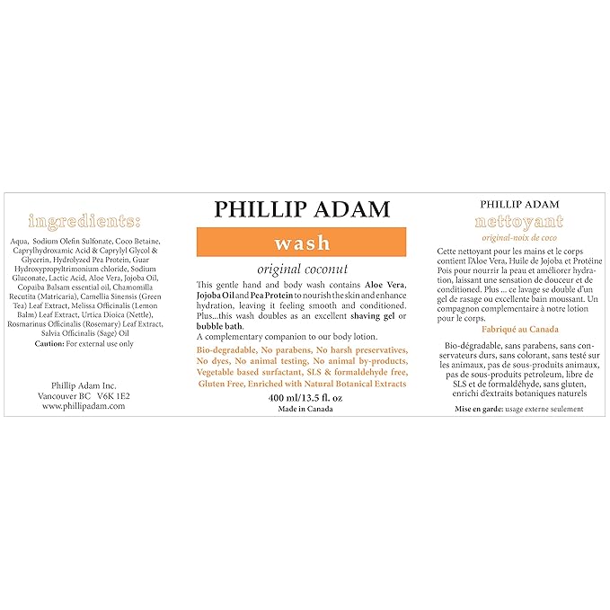 Phillip Adam Coconut Body Wash for All Skin Types - Sulfate Free and Gluten Free - All-Natural Based Ingredients - 13.5 Fl Oz