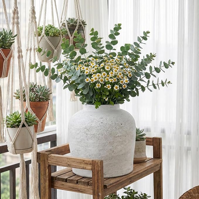 11.02" White Round Ceramic Vase, Modern Table Decor for Living Room Bedroom, Housewarming Gift