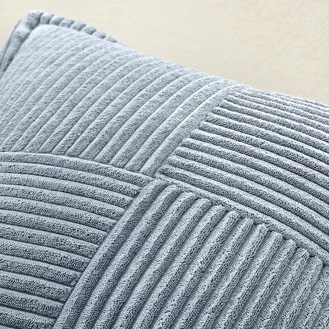 MIULEE Decorative Throw Pillow Covers for Couch 20x20 Inch Dustyblue 2 Pack | Boho Broadside Striped Patchwork Pillow Covers, Soft Corduroy Cushion Cases, For Sofa Bed Livingroom Home Decor