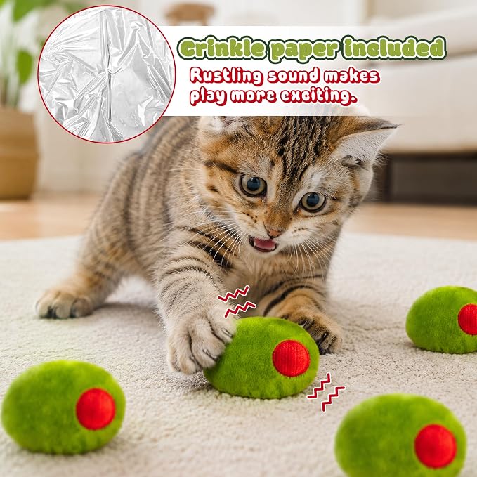 5Pcs Olive Catnip Crinkle Paper Sound Toys for Cat, Catmint Cat Toy Gift