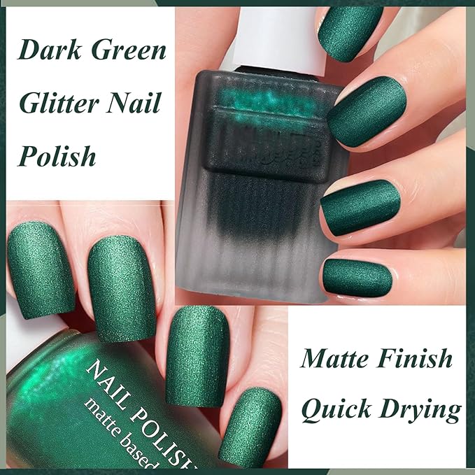 Velvet Emerald Matte Green Nail Polish - Quick Dry, Shimmery Forest