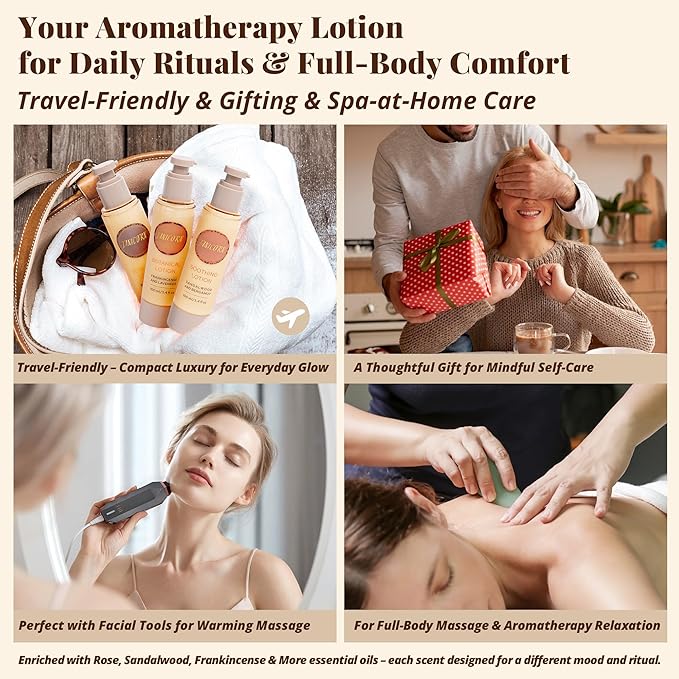 Sandalwood & Bergamot Aromatherapy Lotion – Lightweight Moisturizer for Body & Massage, Gentle Warming Care with Woody-Citrus Aroma for Grounding and Refreshing Self-Care, 3.4 fl oz / 100 ml
