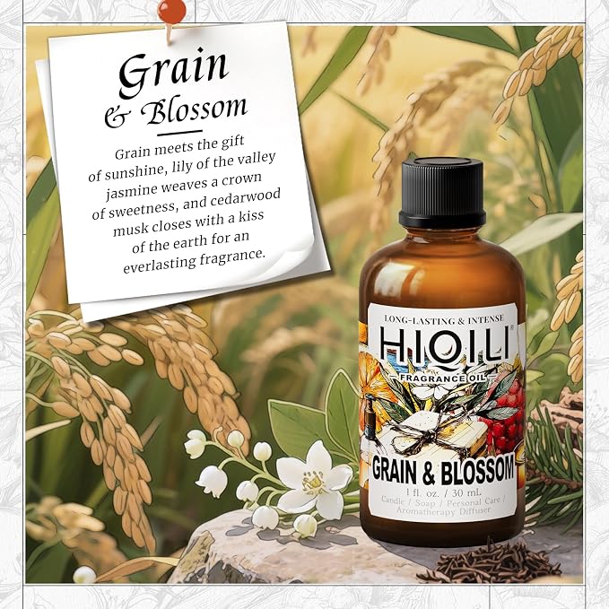 HIQILI Grain & Blossom Fragrance Oil for Diffuser, Candle & Solid Perfume | Fresh Floral Aroma For DIY Creations, Gentle For Body Use, Ideal For Diffuser, Candles & Solid Perfume - 30mL / 1 Fl Oz