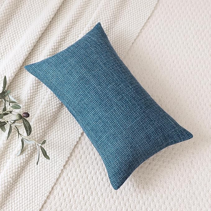 OTOSTAR Linen Throw Pillow Cover Set of 1 Decorative Lumbar Pillowcases Cushion Covers 16x24 Inch for Home Decor Sofa Bedroom Car 40 x 60CM Dark Blue