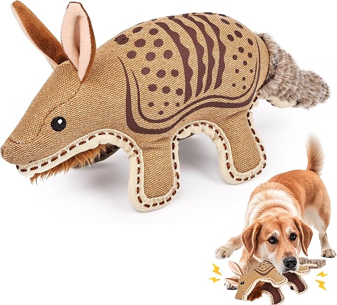 Tough Squeaky Dog Toys for Aggressive chewers Interactive to Keep Them Busy,Durable Funny Cute Tug of war Birthday for Small Medium Large (Armadillo)