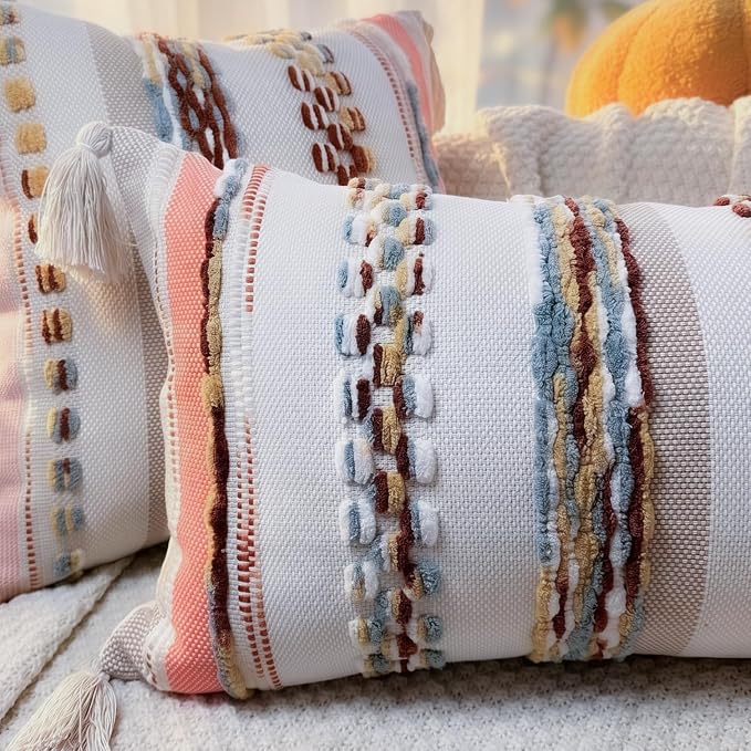 PANOD Boho Long Lumbar Throw Pillow Cover 16 x 36 Red Brown, Chenille Morocan Extra Long Pillow Case Cover, Decorative Long Pillow for Bed Couch Sofa Farmhouse