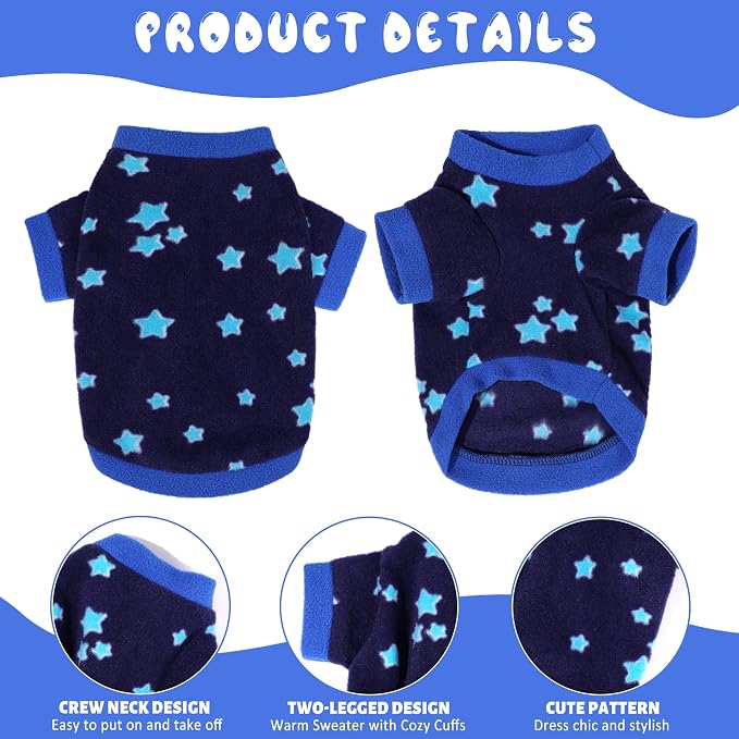 2 Pieces Dog Sweaters for Small Dogs Fleece Dog Clothes Soft Warm Puppy Sweater Doggie Coat for Winter Pet Cloting for Teacup Chihuahua Yorkie (Stars, Dinosaurs, XSmall)