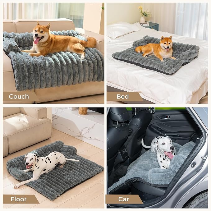 Avont Breathable Dog Couch Mat, Non-Slip Sofa Protector with Soft Plush | Available with Faux Rabbit Fleece and Washable Cover, in M and L, Dark Grey, Light Grey, Brown