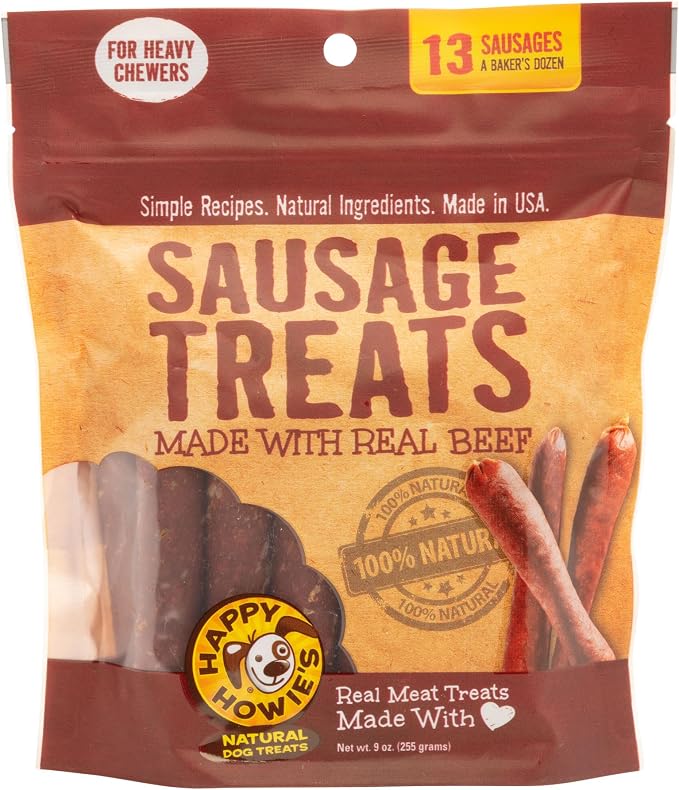 Happy Howie's Sausage Treats, Healthy Dog Treats, Beef, (Pack of 1) | Flavorful Slow Cooked Beef, Natural Ingredients, Chewy, Hormone Free